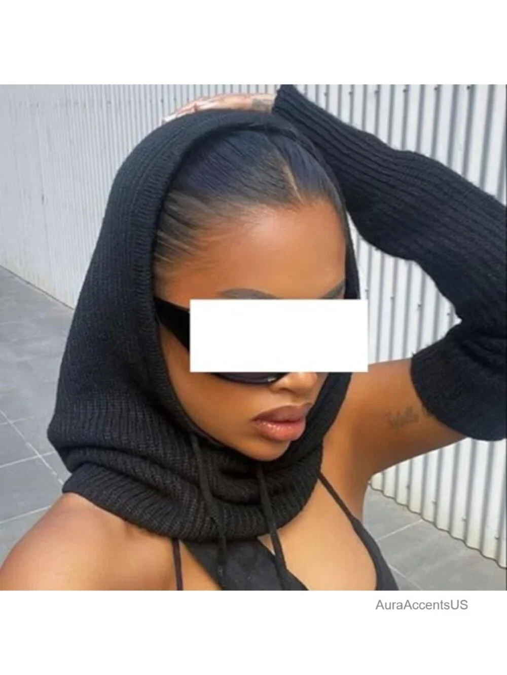Women's Cute Knitted Balaclava Hooded Scarf Windproof Winter Drawstring Skull